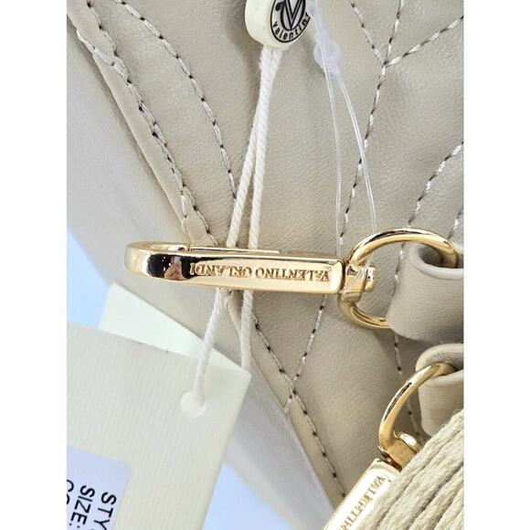 $299 Valentino Orlandi Quilted Shoulder Bag w/ Pendant Vegan Light Taupe New - Picture 11 of 15